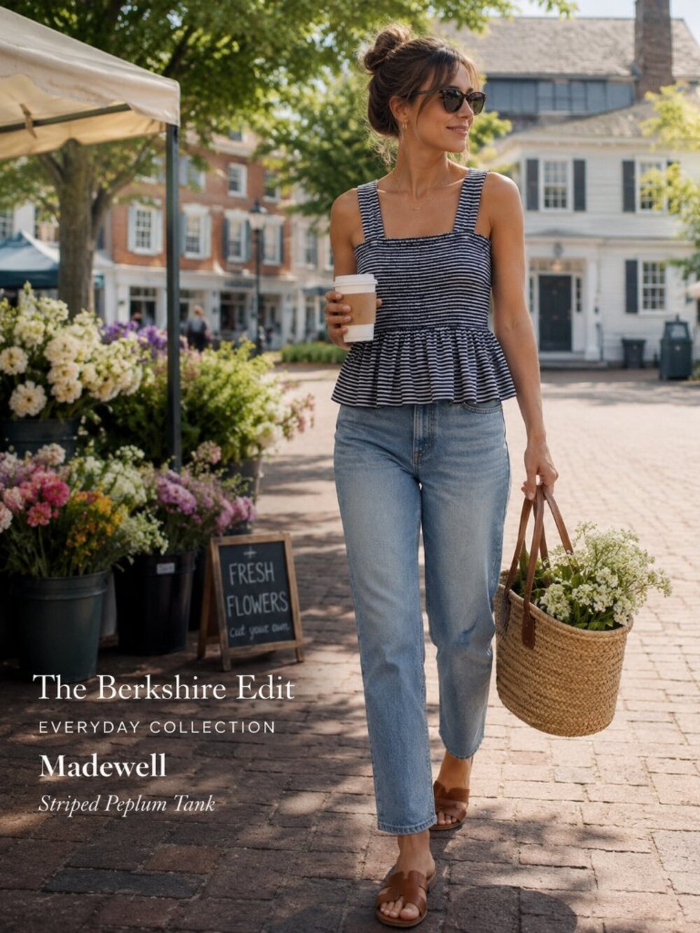 Madewell Texture & Thread Stripe Peplum Babydoll Tank Navy White XS